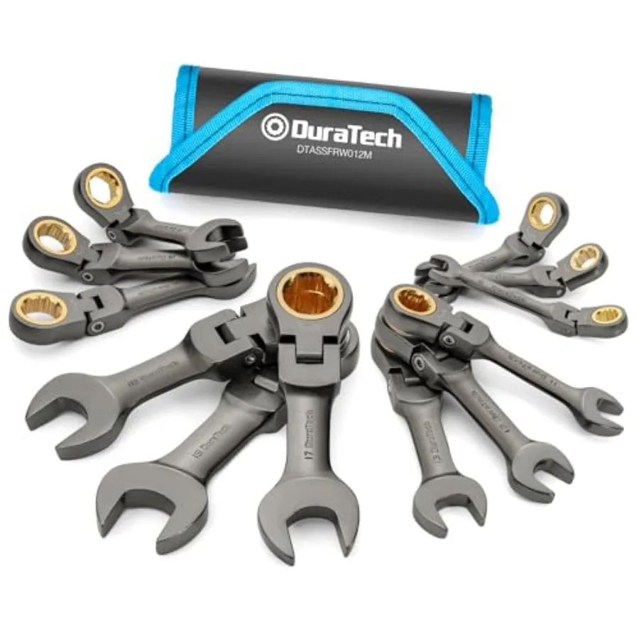 12-Piece Anti-Slip Flex-Head Ratcheting Wrench Set Stubby Combination Wrench Set Metric 8-19mm 72-Teeth CR-V Steel Nickel Plate
12-Piece Anti-Slip Flex-Head Ratcheting Wrench Set Stubby Combination Wrench Set Metric 8-19mm 72-Teeth CR-V Steel Nickel Plate