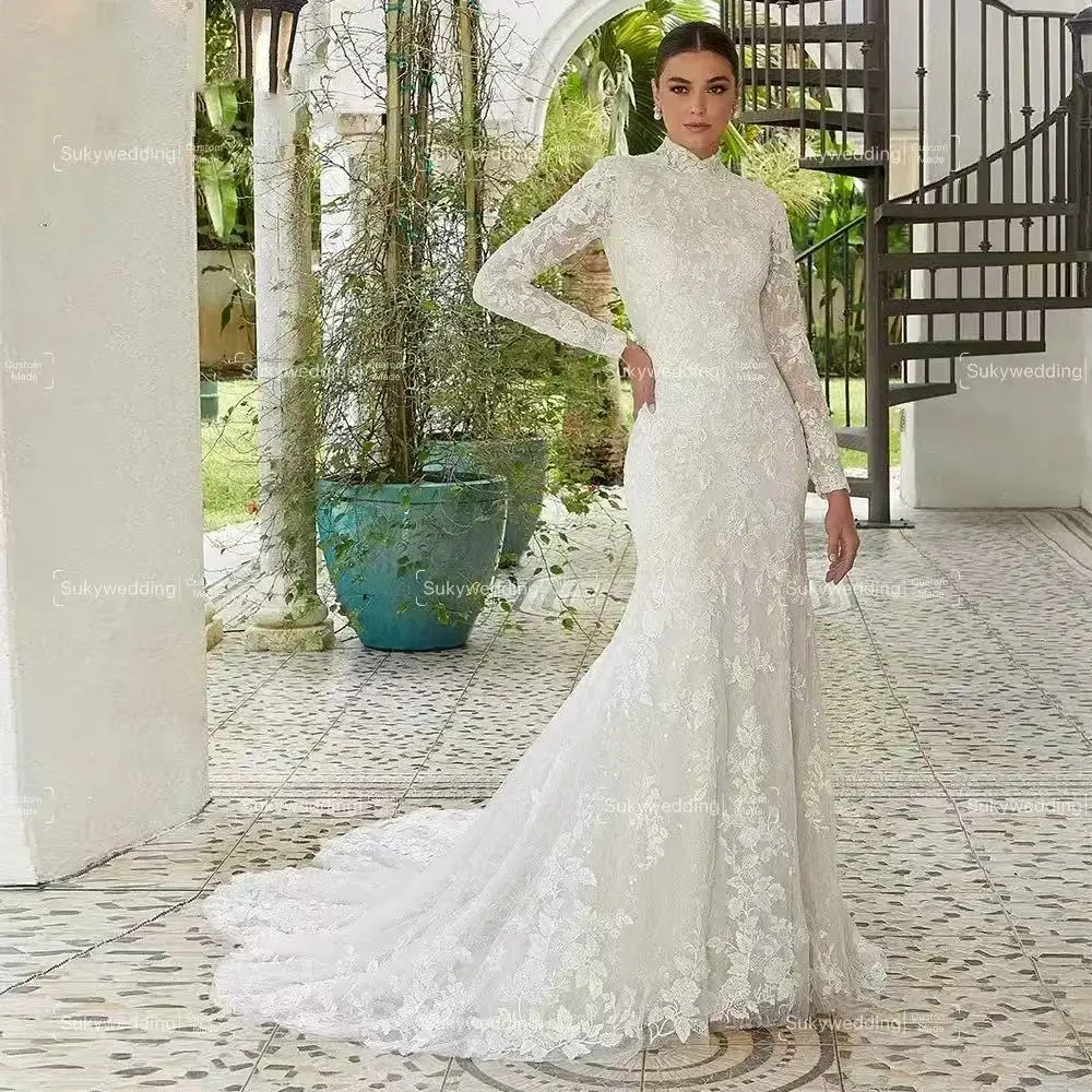 Full Lace Mermaid Wedding Dress High Neck Long Sleeves Court Train Bridal Gown church garden beach birde outfit Cutomsized
Full Lace Mermaid Wedding Dress High Neck Long Sleeves Court Train Bridal Gown church garden beach birde outfit Cutomsized