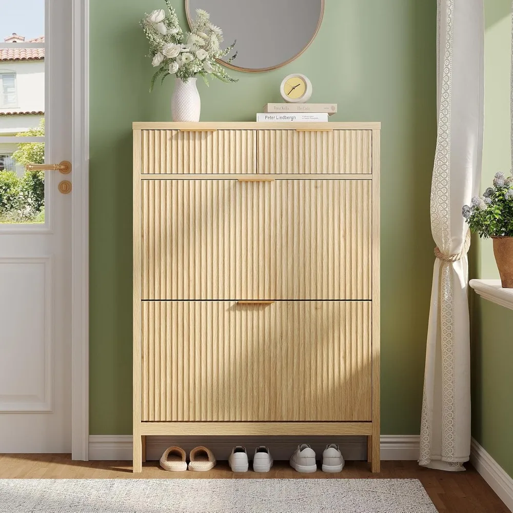 Shoe Storage Cabinet with Drawers,Freestanding Narrow Organizer with Wavy Wood Grain Design Shoe Rack with Adjustable Shelf
Shoe Storage Cabinet with Drawers,Freestanding Narrow Organizer with Wavy Wood Grain Design Shoe Rack with Adjustable Shelf