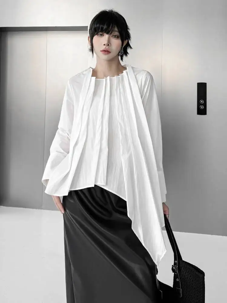 Pleated Women Irregular White Hem Big Size Blouse New Round Neck Long Sleeve Shirt Fashion Spring Autumn 2026 AZ6W
Pleated Women Irregular White Hem Big Size Blouse New Round Neck Long Sleeve Shirt Fashion Spring Autumn 2026 AZ6W