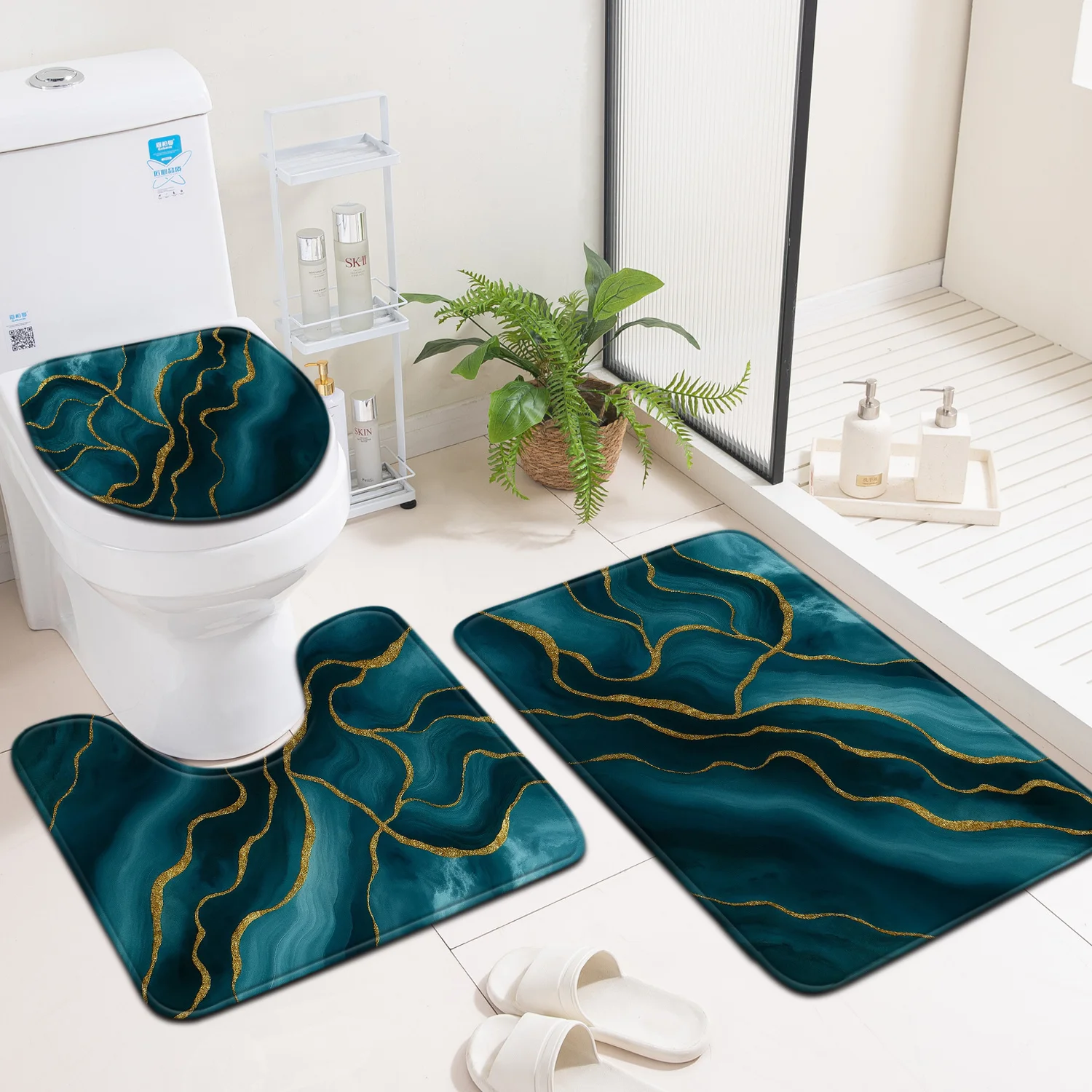 Набор из 3 ковриков: напольный коврик, коврик для входной двери, коврик для унитаза, сине-зелено-золотой узор
Набор из 3 ковриков: напольный коврик, коврик для входной двери, коврик для унитаза, сине-зелено-золотой узор