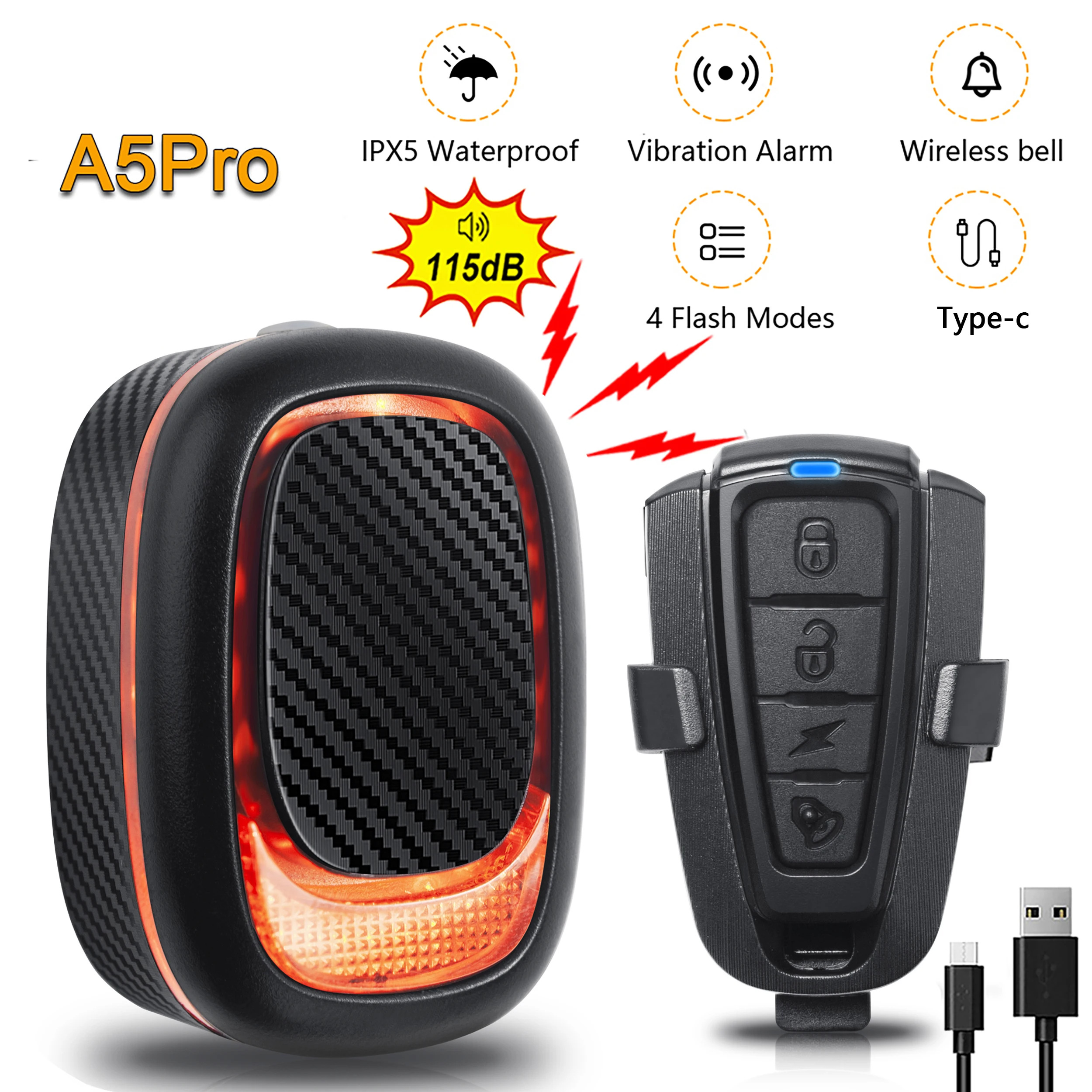 Wireless Waterproof Bike Burglar Alarm A5pro Smart Auto Brake Sensing Light USB Charge Remote Control Bicycle Rear Taillight
Wireless Waterproof Bike Burglar Alarm A5pro Smart Auto Brake Sensing Light USB Charge Remote Control Bicycle Rear Taillight