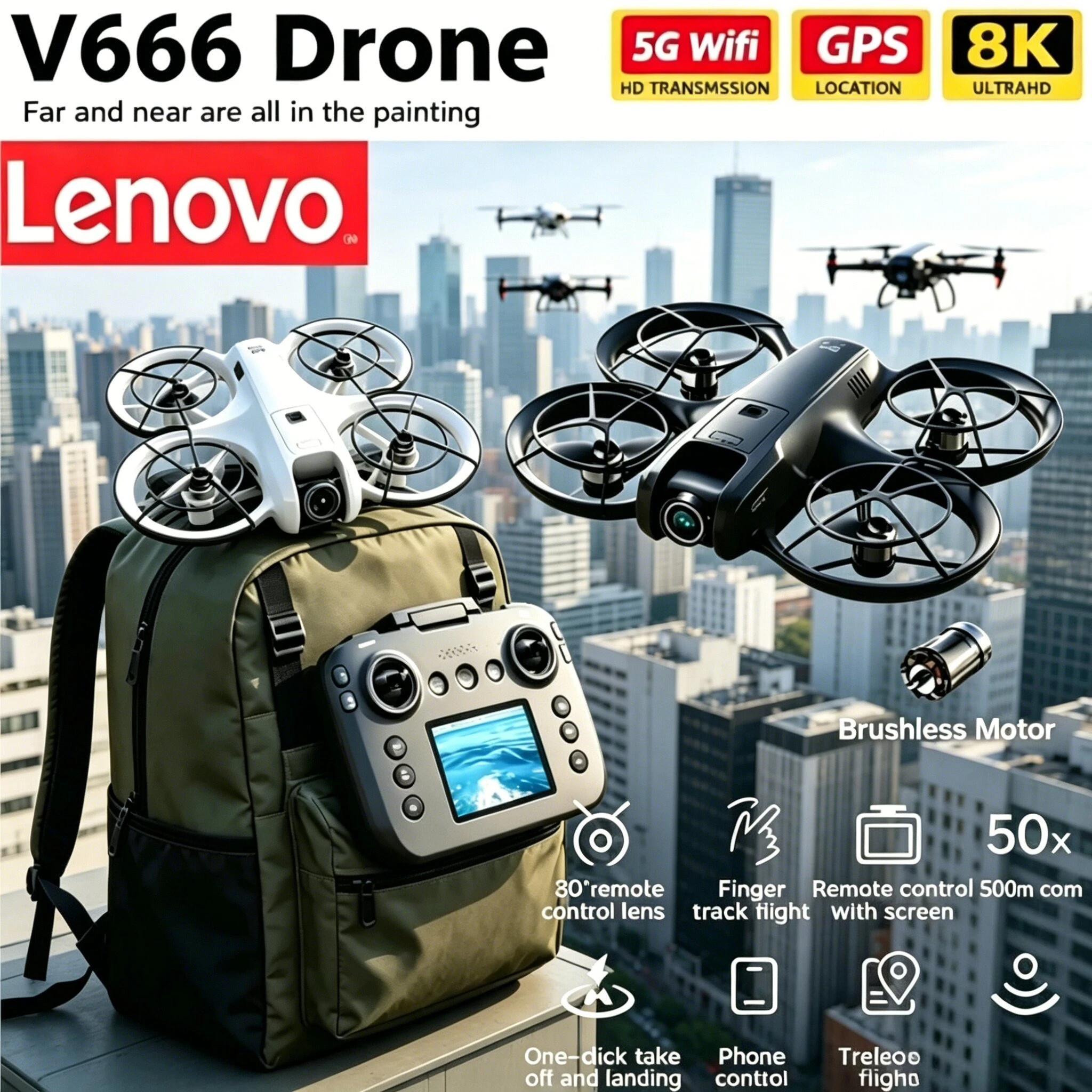 Lenovo V666 Foldable RC Drone 8K 5GWIFI FPV Camera Obstacle Avoidance Brushless Motor Altitude Hold Headless Mode Quadcopter Toy
Lenovo V666 Foldable RC Drone 8K 5GWIFI FPV Camera Obstacle Avoidance Brushless Motor Altitude Hold Headless Mode Quadcopter Toy