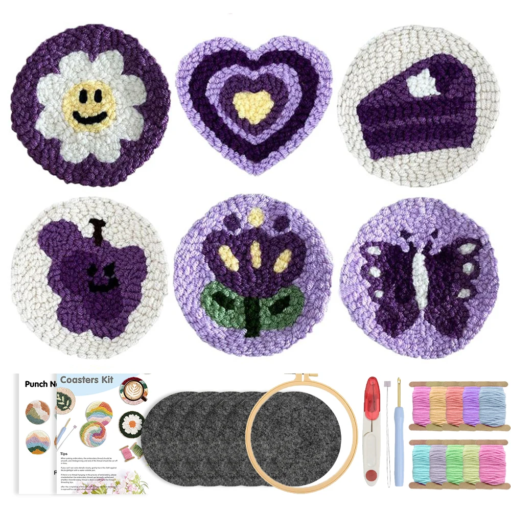 Punch Needle Coaster Kit 6PCS Easy Art Coasters Kits for Beginners DIY Tufted Rug Pads with Adhesive Felt Yarns Embroidery Hoop
Punch Needle Coaster Kit 6PCS Easy Art Coasters Kits for Beginners DIY Tufted Rug Pads with Adhesive Felt Yarns Embroidery Hoop