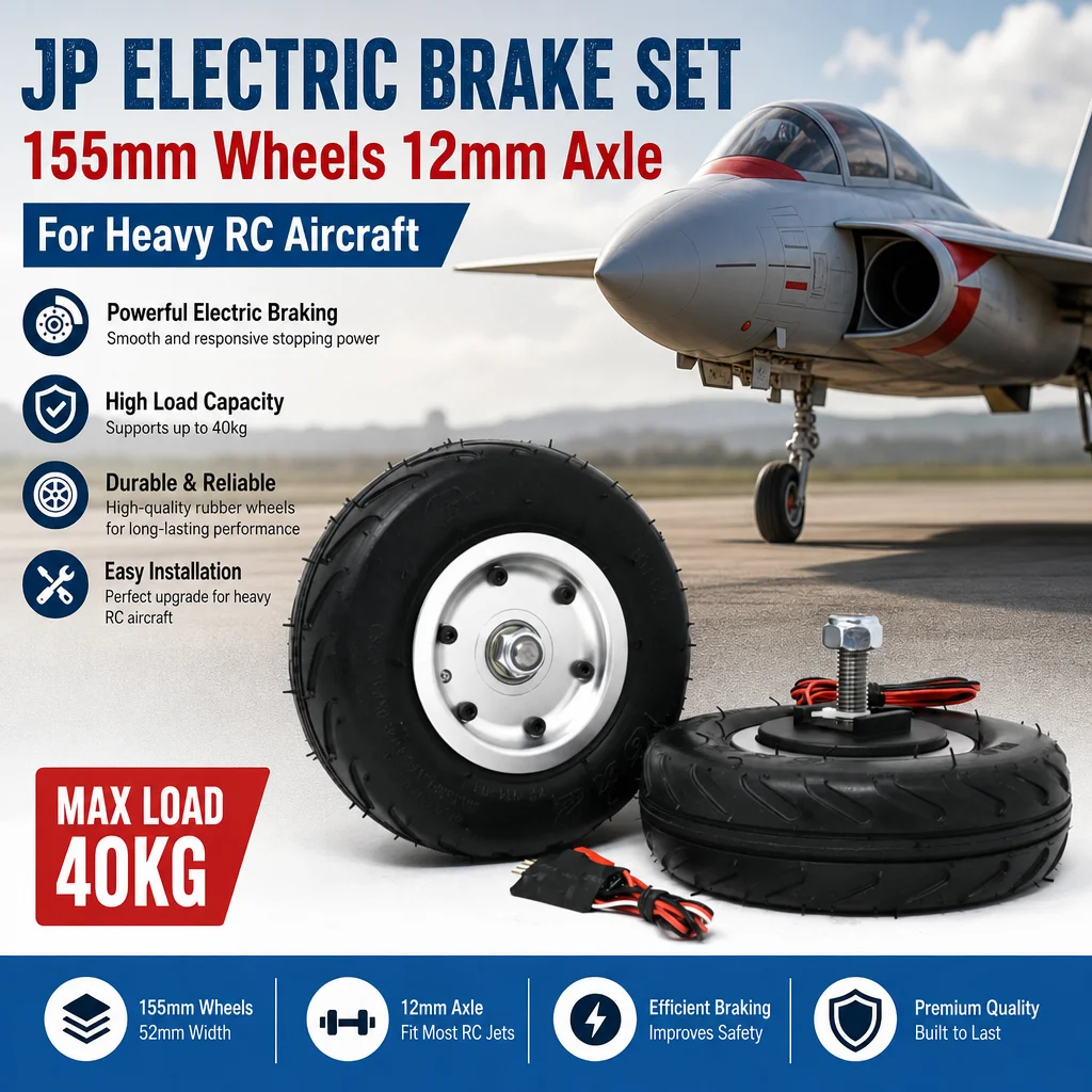 JP Electric Brake Set 155mm 52mm Wheels 12mm Axle 40kg for Heavy RC Aircraft
JP Electric Brake Set 155mm 52mm Wheels 12mm Axle 40kg for Heavy RC Aircraft