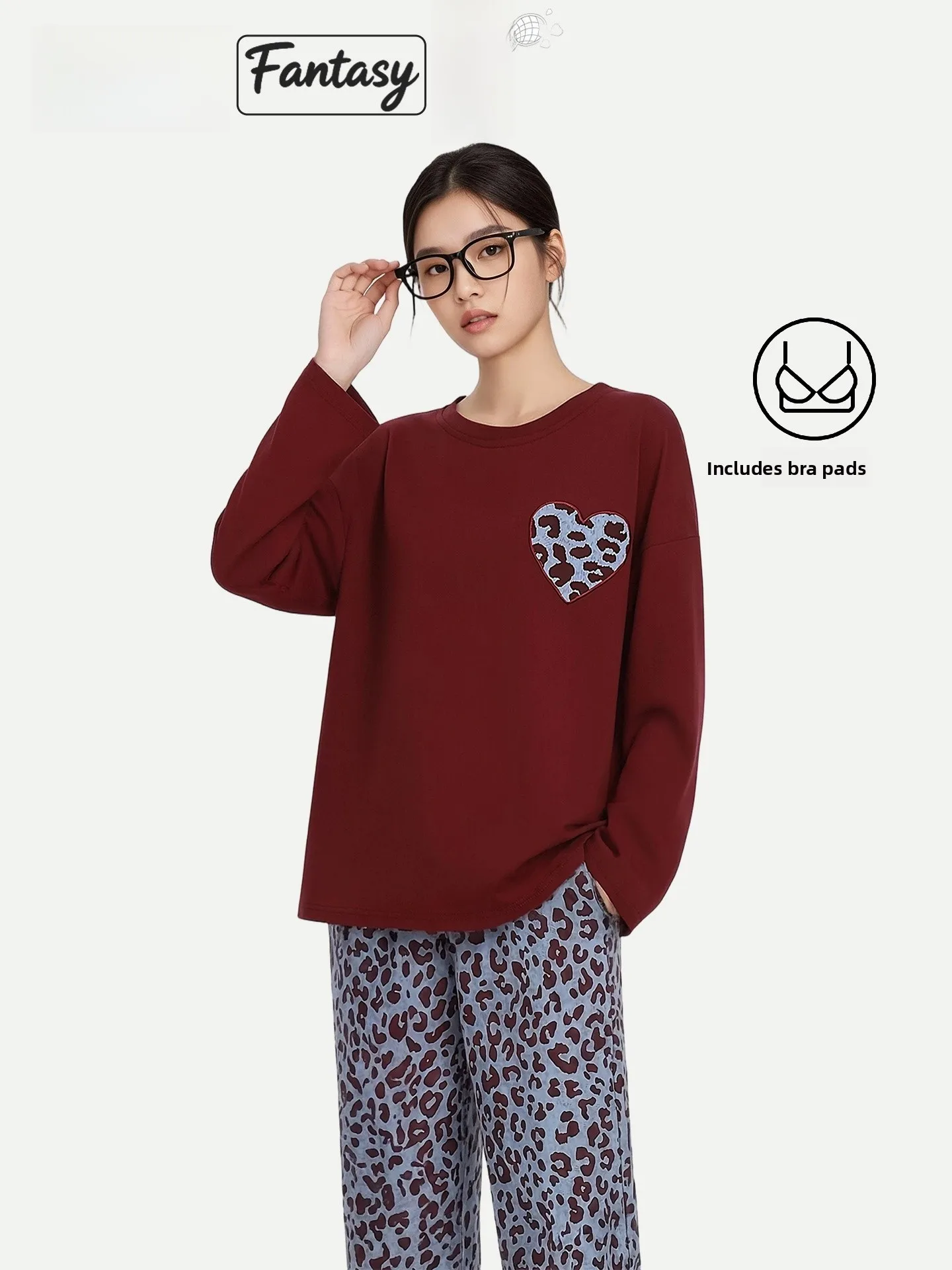 PinkBread Purple Heart Leopard Print Women's Sleepwear Long Sleeve Long Pants Home Clothes Cotton 100% Soft Comfortable Fit
PinkBread Purple Heart Leopard Print Women's Sleepwear Long Sleeve Long Pants Home Clothes Cotton 100% Soft Comfortable Fit