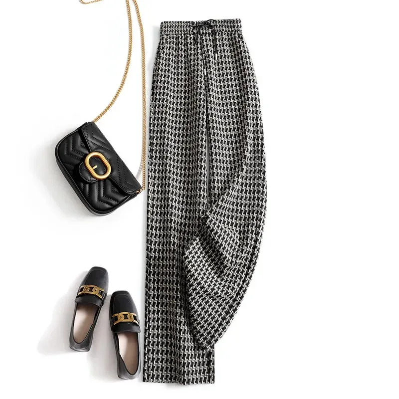 Women High Waist Houndstooth Wide Leg Pants Loose Slim Straight Floor Length Plaid Casual Trousers
Women High Waist Houndstooth Wide Leg Pants Loose Slim Straight Floor Length Plaid Casual Trousers