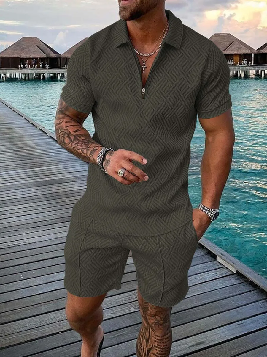 2023 New Summer Men's Shorts Set Short Sleeve Zip Polo Shirt Street T-shirt Two Piece Casual Sportswear
2023 New Summer Men's Shorts Set Short Sleeve Zip Polo Shirt Street T-shirt Two Piece Casual Sportswear