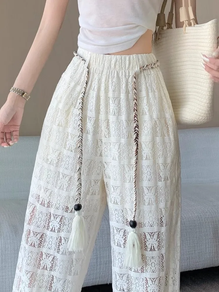 White Hollow Lace Pants High Quality Water Soluble Flower Wide Leg Pant Women Summer Loose Casual Drawstring Straight Trousers
White Hollow Lace Pants High Quality Water Soluble Flower Wide Leg Pant Women Summer Loose Casual Drawstring Straight Trousers
