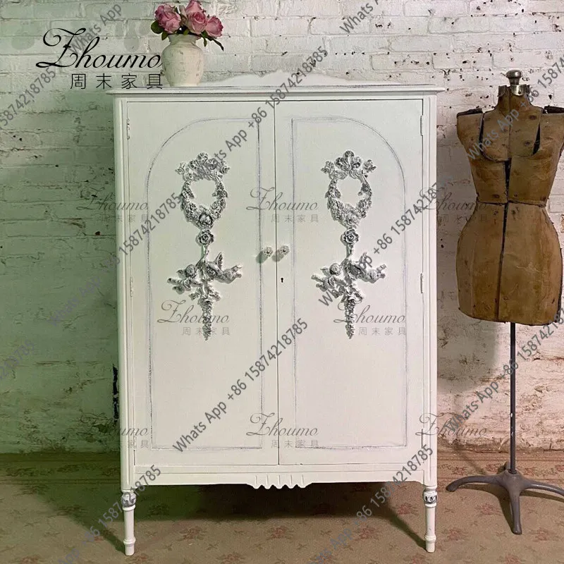 French retro carved double-door wardrobe medium antique white old vertical locker master bedroom decorative cabinet
French retro carved double-door wardrobe medium antique white old vertical locker master bedroom decorative cabinet
