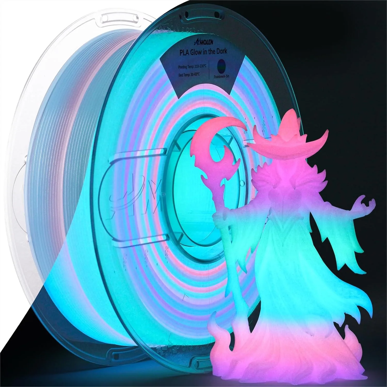 Glow in the Dark Rainbow PLA Filament 1.75mm, Multicolor Changing 3D Printer Filament with Strong Adhesion, 1KG Spool (2.2lbs)
Glow in the Dark Rainbow PLA Filament 1.75mm, Multicolor Changing 3D Printer Filament with Strong Adhesion, 1KG Spool (2.2lbs)