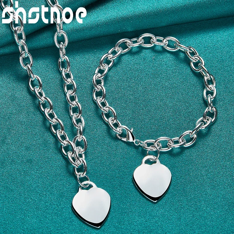 925 Sterling Silver Simple Heart Chain Necklace Bracelets Classic Fashion High Quality Jewelry Sets For Woman Party Wife Gifts
925 Sterling Silver Simple Heart Chain Necklace Bracelets Classic Fashion High Quality Jewelry Sets For Woman Party Wife Gifts
