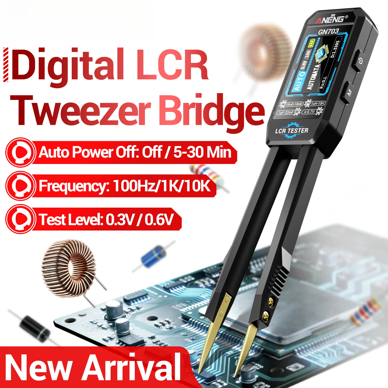 ANENG GN703 Smart Tweezers LCR Meter Professional SMD ESR Test Capacitance Resistance Inductance Digital LCR Bridge Calibration
ANENG GN703 Smart Tweezers LCR Meter Professional SMD ESR Test Capacitance Resistance Inductance Digital LCR Bridge Calibration