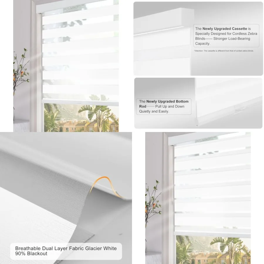 Cordless Zebra Blinds for Windows (24" W x 72" H, White) with Upgraded Cassette Free-Stop Blackout Dual Layers Sheer Roller Shades Thermal Insulated Blinds for Office & Living Room
Cordless Zebra Blinds for Windows (24" W x 72" H, White) with Upgraded Cassette Free-Stop Blackout Dual Layers Sheer Roller Shades Thermal Insulated Blinds for Office & Living Room