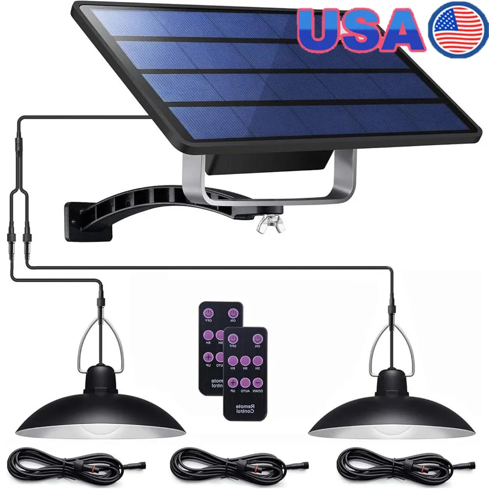 Solar Pendant Lights Double Bulb Outdoor IP65 Waterproof Remote Control Dusk to Dawn Auto Lamp Shed Barn Chicken Coop
Solar Pendant Lights Double Bulb Outdoor IP65 Waterproof Remote Control Dusk to Dawn Auto Lamp Shed Barn Chicken Coop