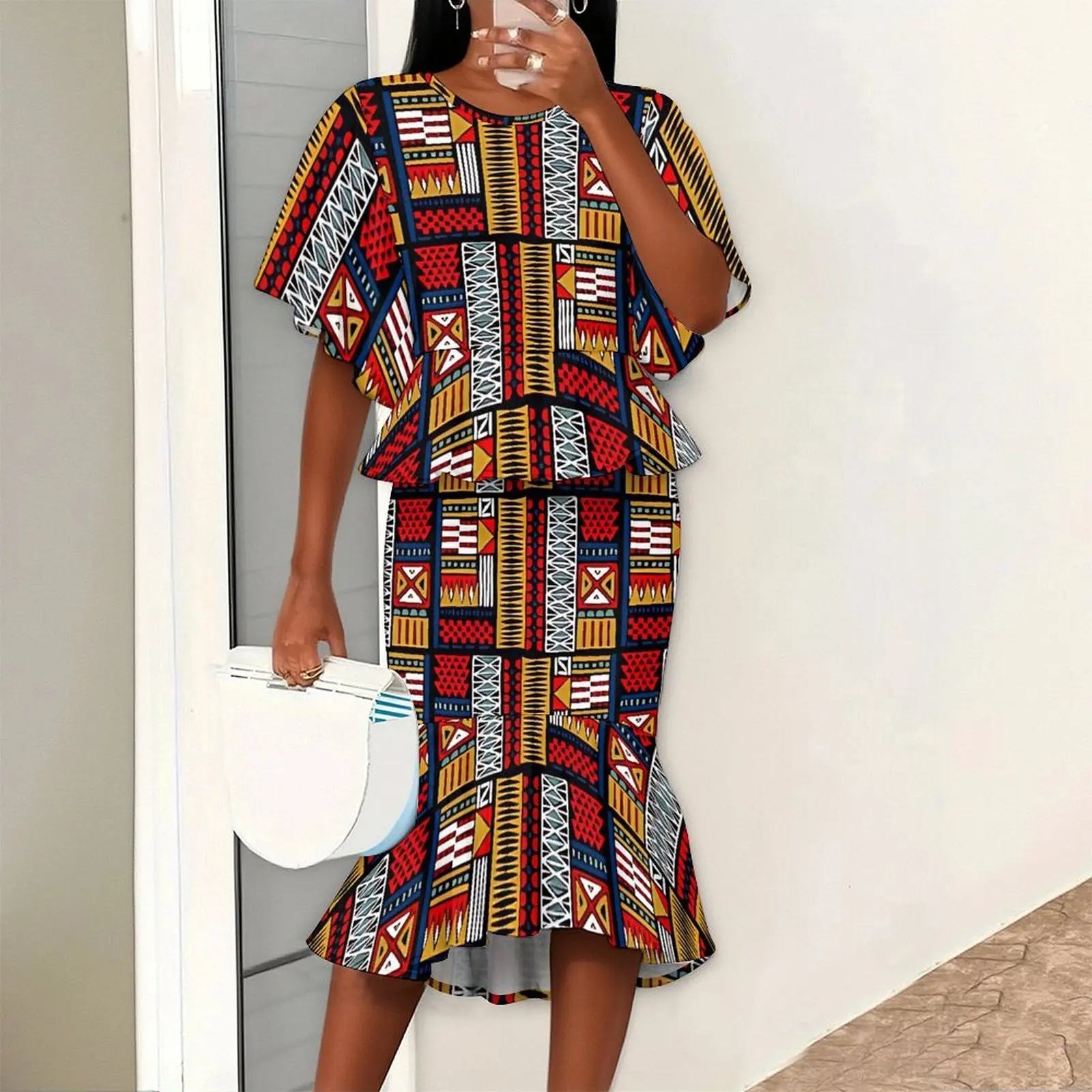 Women's Fashion Printed Fishtail Skirt Summer Elegant Knee Skirt Two Piece Set Party Round-neck Batwing Sleeves Set
Women's Fashion Printed Fishtail Skirt Summer Elegant Knee Skirt Two Piece Set Party Round-neck Batwing Sleeves Set