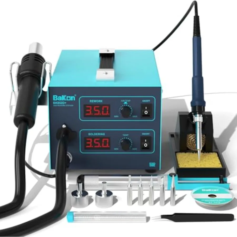 852d+ Heat Gun And Soldering Iron 2-In-1 Kit, Smd Hot Air Rework Soldering Station, Multiple Functions Electronics Kit, Led Dig