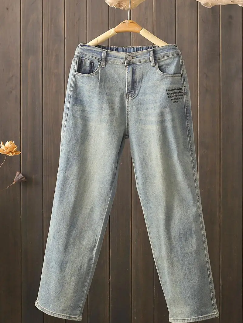 Retro High Waist Extended Length Embroidered Straight Leg Jeans plus Size Casual Wear Cotton Stretch Denim Harlan Trousers
Retro High Waist Extended Length Embroidered Straight Leg Jeans plus Size Casual Wear Cotton Stretch Denim Harlan Trousers
