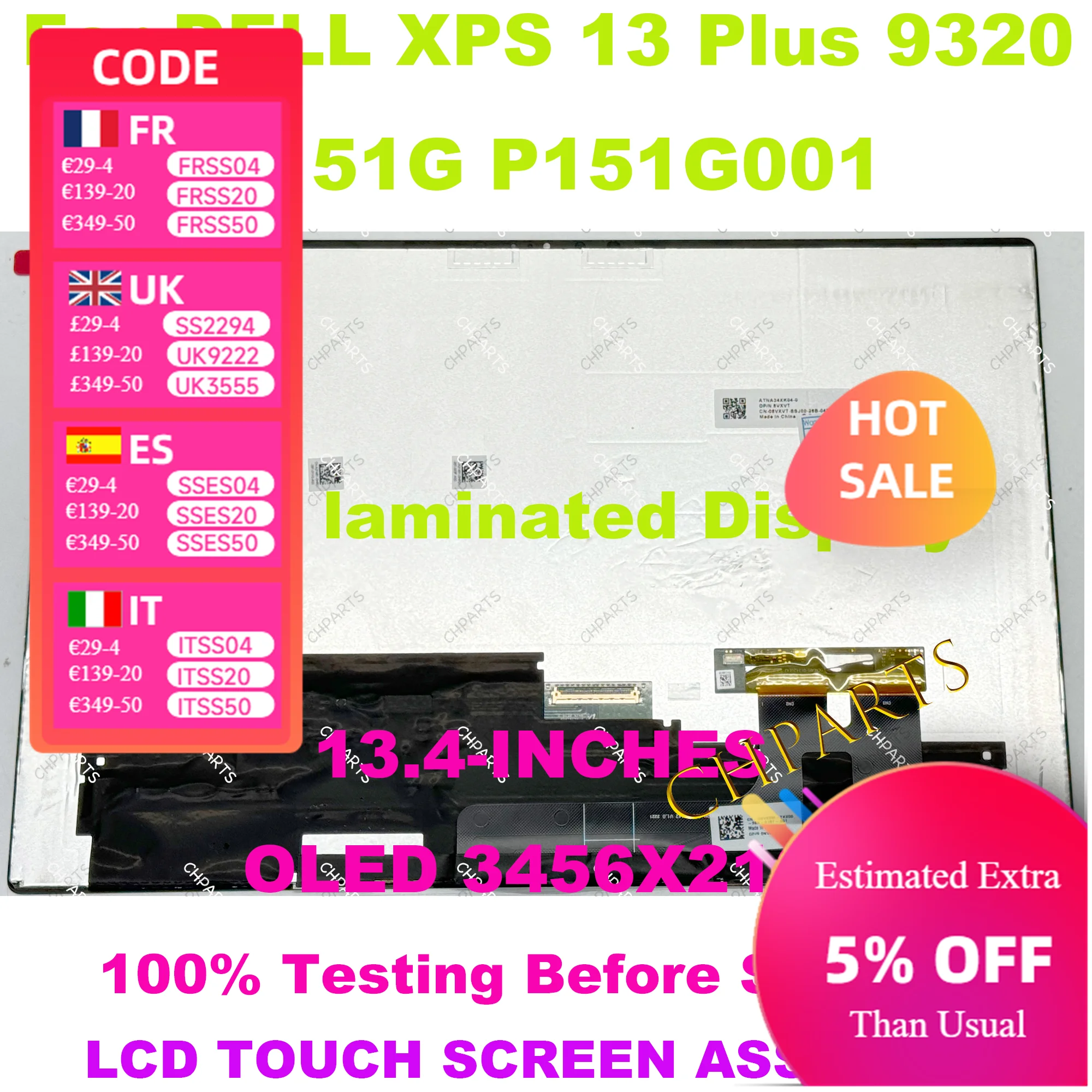 13,4 дюйма 3456*2160 OLED для Dell XPS 13 Plus 9320 P151 P151G001 OLED-панель для ноутбука, сменный сенсорный экран в сборе, ЖК-дисплей
13,4 дюйма 3456*2160 OLED для Dell XPS 13 Plus 9320 P151 P151G001 OLED-панель для ноутбука, сменный сенсорный экран в сборе, ЖК-дисплей