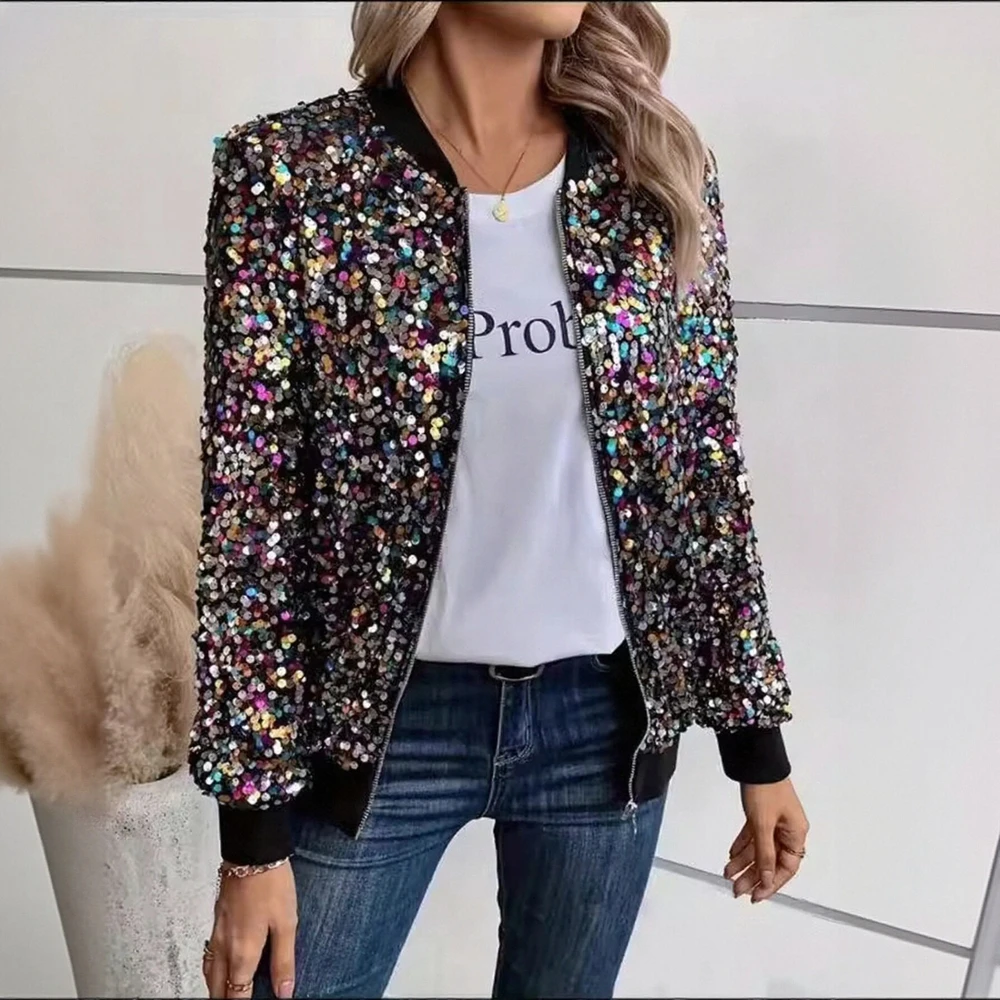 Women's Casual Long Sleeve Baseball Jacket Autumn Sequins Zipper Separated Daily Wear Fashionable Outerwear
Women's Casual Long Sleeve Baseball Jacket Autumn Sequins Zipper Separated Daily Wear Fashionable Outerwear