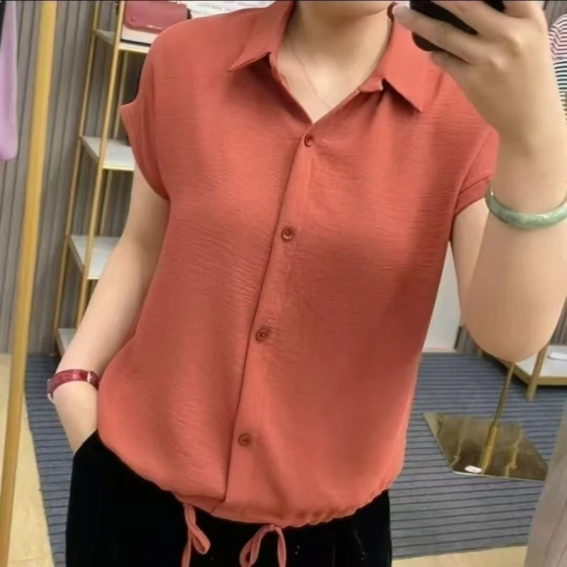 Women's Fashion Lapel Button Shirred Tie T-Shirt Summer New Loose Casual Solid Top
Women's Fashion Lapel Button Shirred Tie T-Shirt Summer New Loose Casual Solid Top