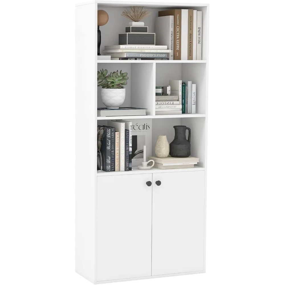 5 Tier Bookcase with 2-Door Cabinet, Tall Freestanding Bookshelf with 4 Open Shelves & 1 Cabinet, Adjustable Shelf, Modern Disp
5 Tier Bookcase with 2-Door Cabinet, Tall Freestanding Bookshelf with 4 Open Shelves & 1 Cabinet, Adjustable Shelf, Modern Disp