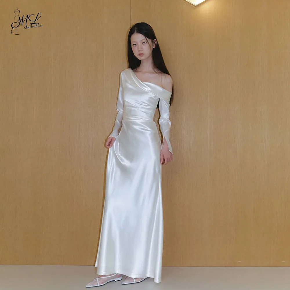 ML Simple One-Shoulder Mermaid Korea Wedding Dresses Silk Satin Pleat Long Sleeves Elegant Reception Gowns Customized
ML Simple One-Shoulder Mermaid Korea Wedding Dresses Silk Satin Pleat Long Sleeves Elegant Reception Gowns Customized