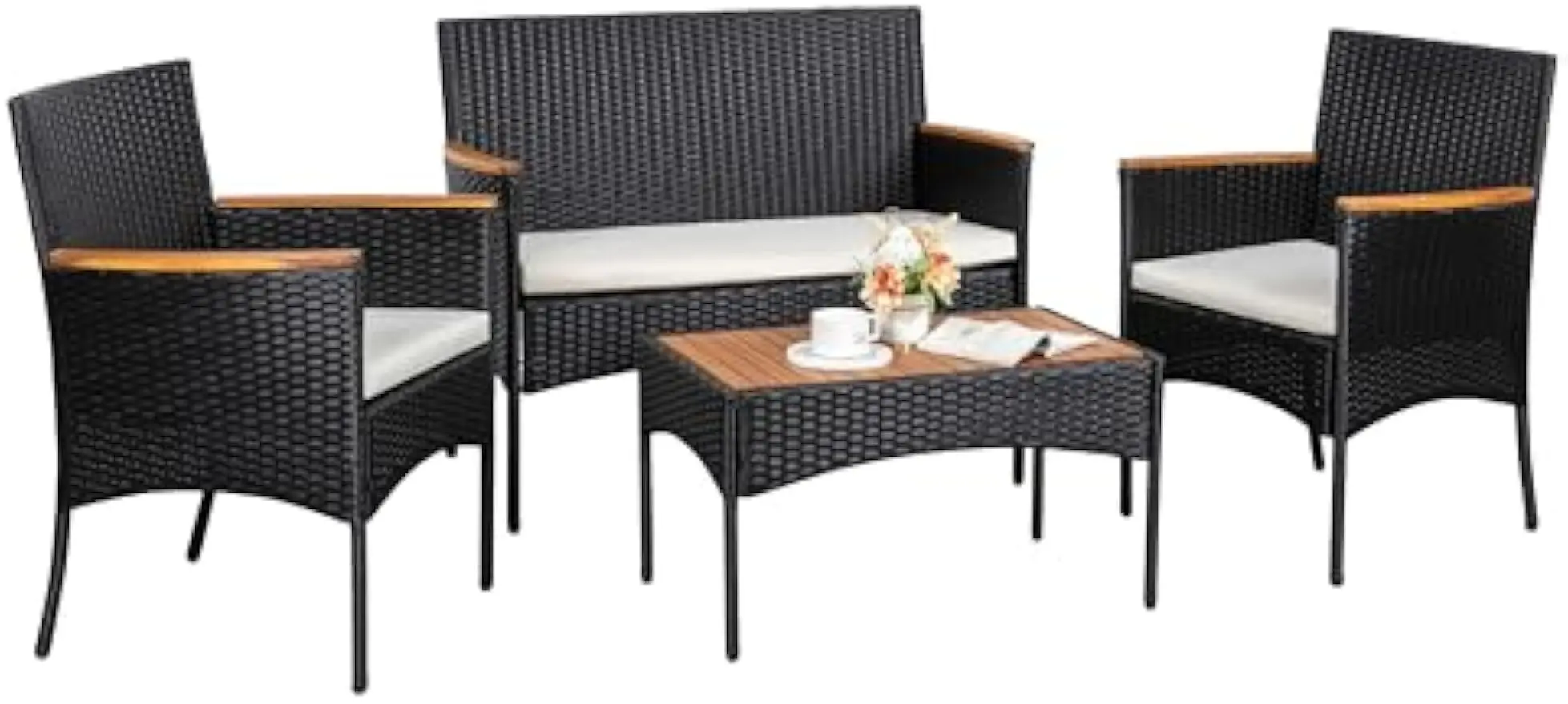 4pcs Conversation Set Outdoor Wicker Rattan Chairs Backyard Pool Garden Balcony Patio Loveseat w/Cushions & Table, Black/Beige
4pcs Conversation Set Outdoor Wicker Rattan Chairs Backyard Pool Garden Balcony Patio Loveseat w/Cushions & Table, Black/Beige