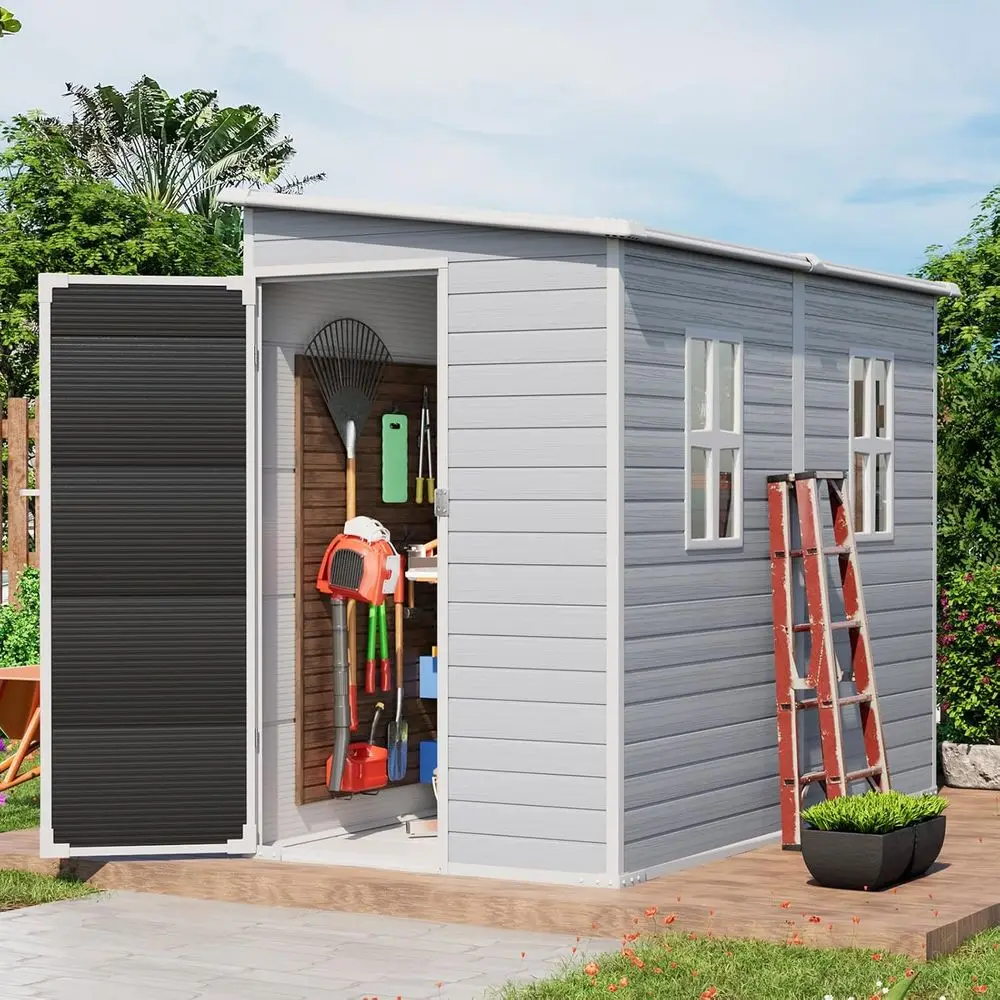 Серый пластиковый сарай для хранения на открытом воздухе 4x8 футов с полом, окном, простой сборкой, компактный и идеально подходит для патио, газона или хранения инструментов
Серый пластиковый сарай для хранения на открытом воздухе 4x8 футов с полом, окном, простой сборкой, компактный и идеально подходит для патио, газона или хранения инструментов