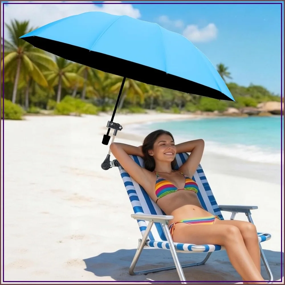 360° Adjustable Clip On Umbrella for Beach Chair, Camping, Stroller, Wheelchair, Boat, Patio, Golf Cart, UPF 50+ UV Protection
360° Adjustable Clip On Umbrella for Beach Chair, Camping, Stroller, Wheelchair, Boat, Patio, Golf Cart, UPF 50+ UV Protection