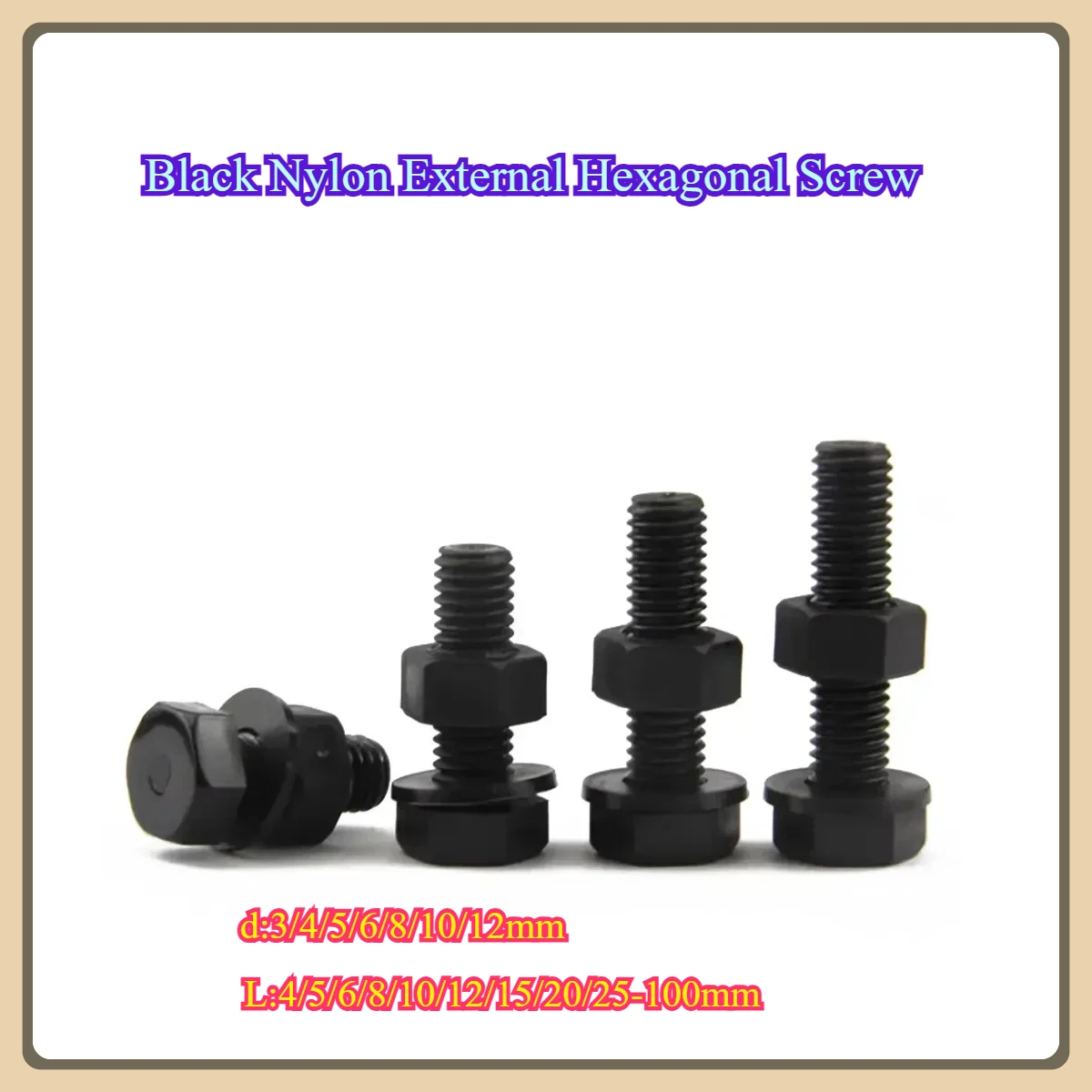 Black Nylon External Hexagonal Screw Flat Washer Nut Set Combination Plastic Insulated Bolt M3M4M5M6M8M10M12
Black Nylon External Hexagonal Screw Flat Washer Nut Set Combination Plastic Insulated Bolt M3M4M5M6M8M10M12