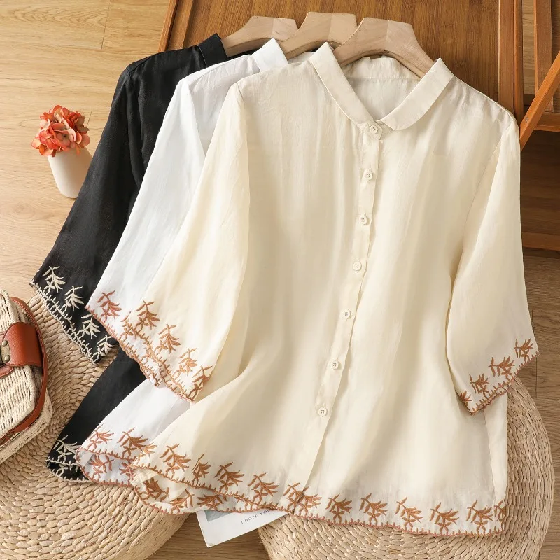 Chinese Style Women's Blouse Embroidery Vintage Shirts Fashion Loose Summer Clothing Short Sleeve Cotton Linen Women Tops
Chinese Style Women's Blouse Embroidery Vintage Shirts Fashion Loose Summer Clothing Short Sleeve Cotton Linen Women Tops