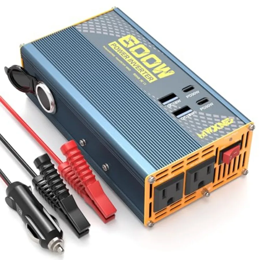 600W Car Power Inverter - 12V DC to 110V AC Converter with 1 Cigarette Lighter Outlet Dual 30W USB-C and Dual QC18W USB-A Fast
600W Car Power Inverter - 12V DC to 110V AC Converter with 1 Cigarette Lighter Outlet Dual 30W USB-C and Dual QC18W USB-A Fast