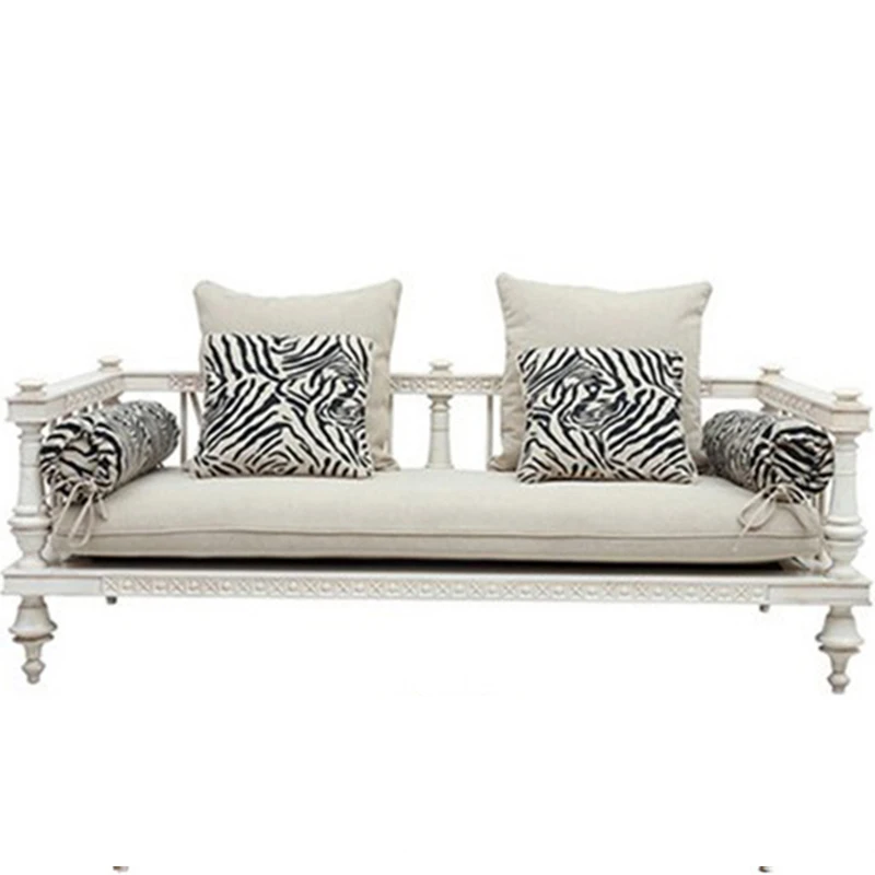 Solid wood sofa white hollow carved living room retro low back three people sand
Solid wood sofa white hollow carved living room retro low back three people sand