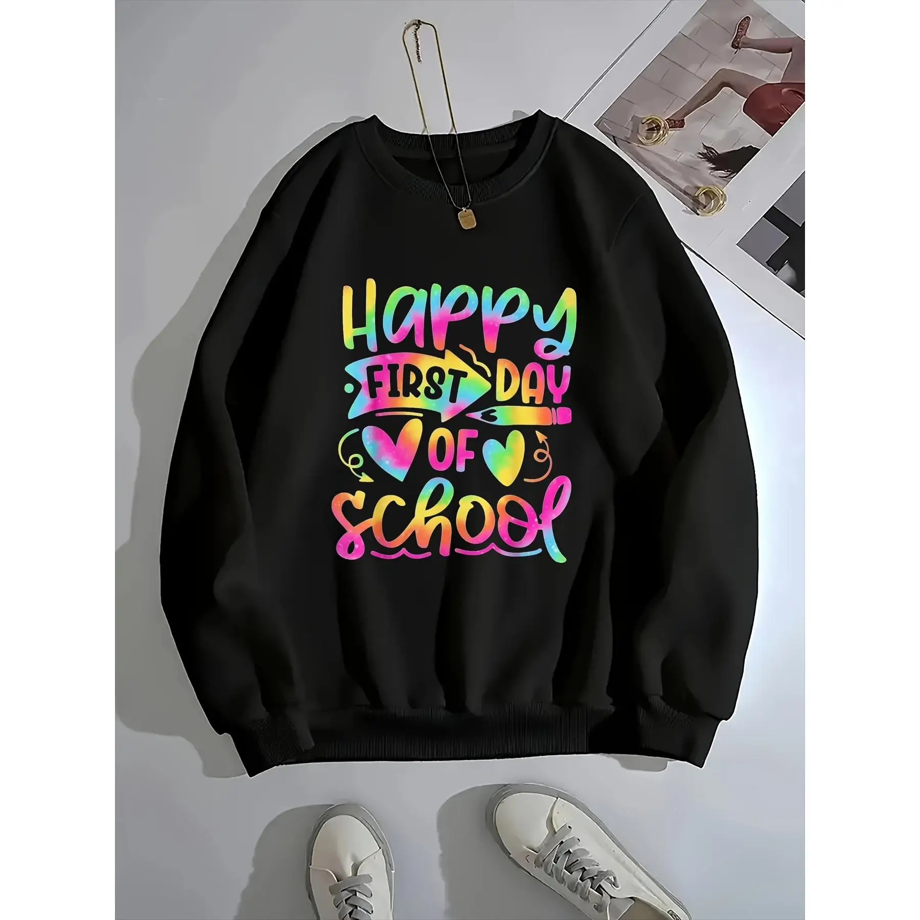 Women's Happy First Day of School Sweatshirt Fall Colorful Graphic Pullover Teacher Student Loose Long Sleeve Top
Women's Happy First Day of School Sweatshirt Fall Colorful Graphic Pullover Teacher Student Loose Long Sleeve Top