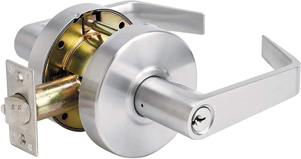 Commercial Grade Door Lock with Brushed Chrome Finish, Interior/Exterior Lever Handle, Heavy-Duty Security
Commercial Grade Door Lock with Brushed Chrome Finish, Interior/Exterior Lever Handle, Heavy-Duty Security