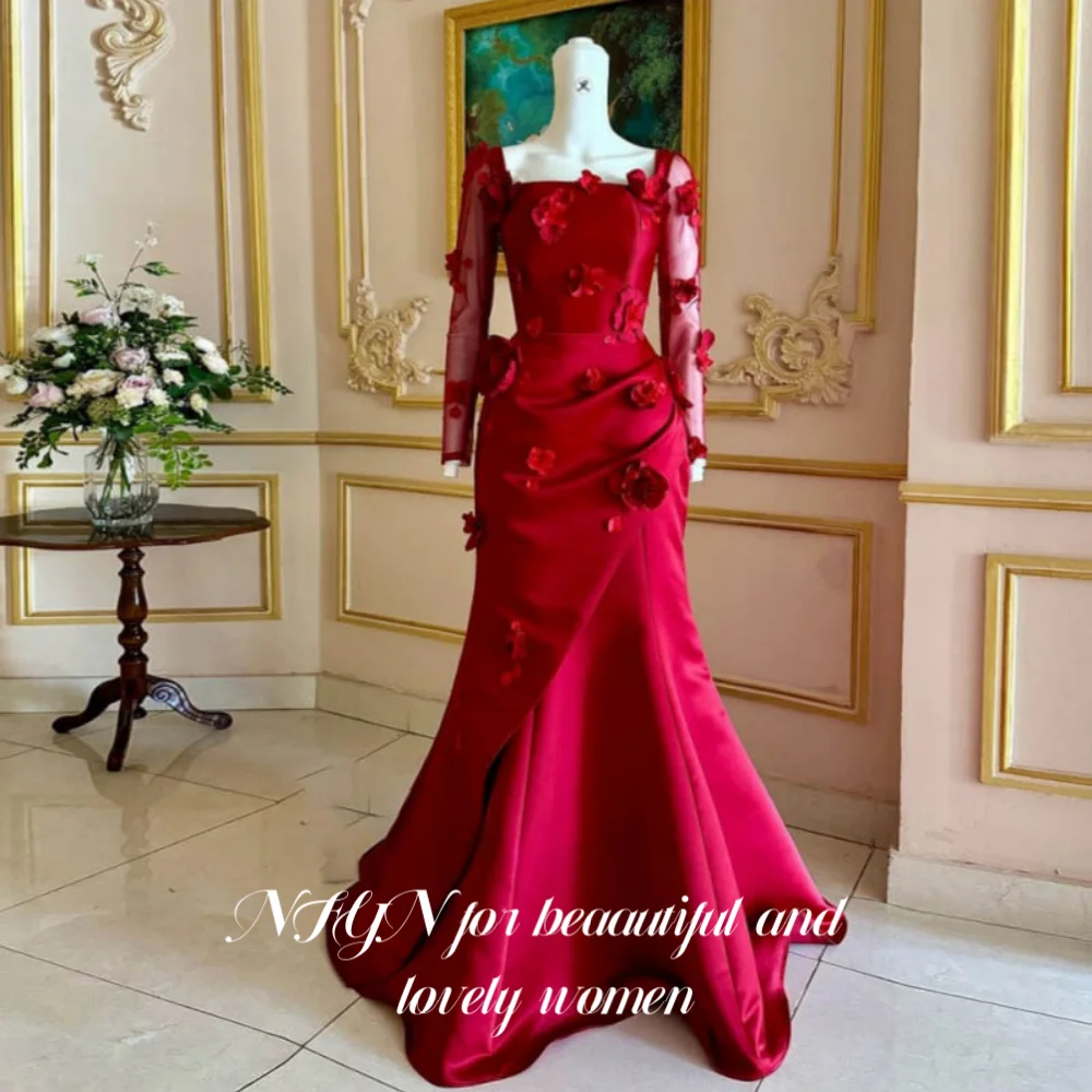 NFYN Red Elegant Prom Gown Square Backless Long Sleeves Party Dresses 3D-Flowers Back Zipper Mermaid Evening Dresses Customized
NFYN Red Elegant Prom Gown Square Backless Long Sleeves Party Dresses 3D-Flowers Back Zipper Mermaid Evening Dresses Customized