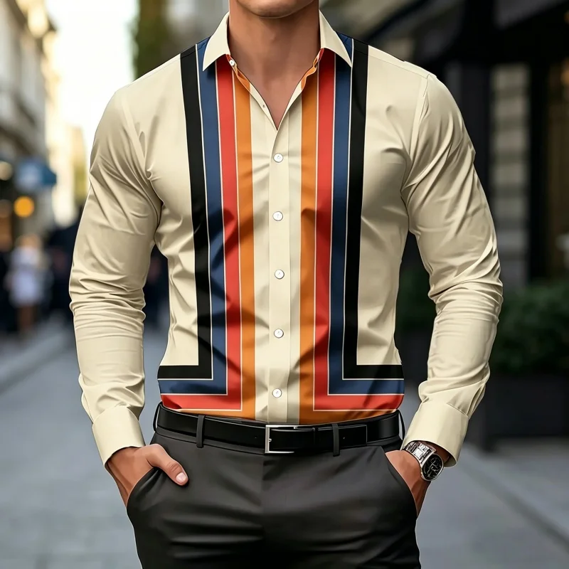 Men's shirt with contrasting vertical stripes printed shirt, business casual slim fit shirt, casual trend versatile top XS-6XL
Men's shirt with contrasting vertical stripes printed shirt, business casual slim fit shirt, casual trend versatile top XS-6XL