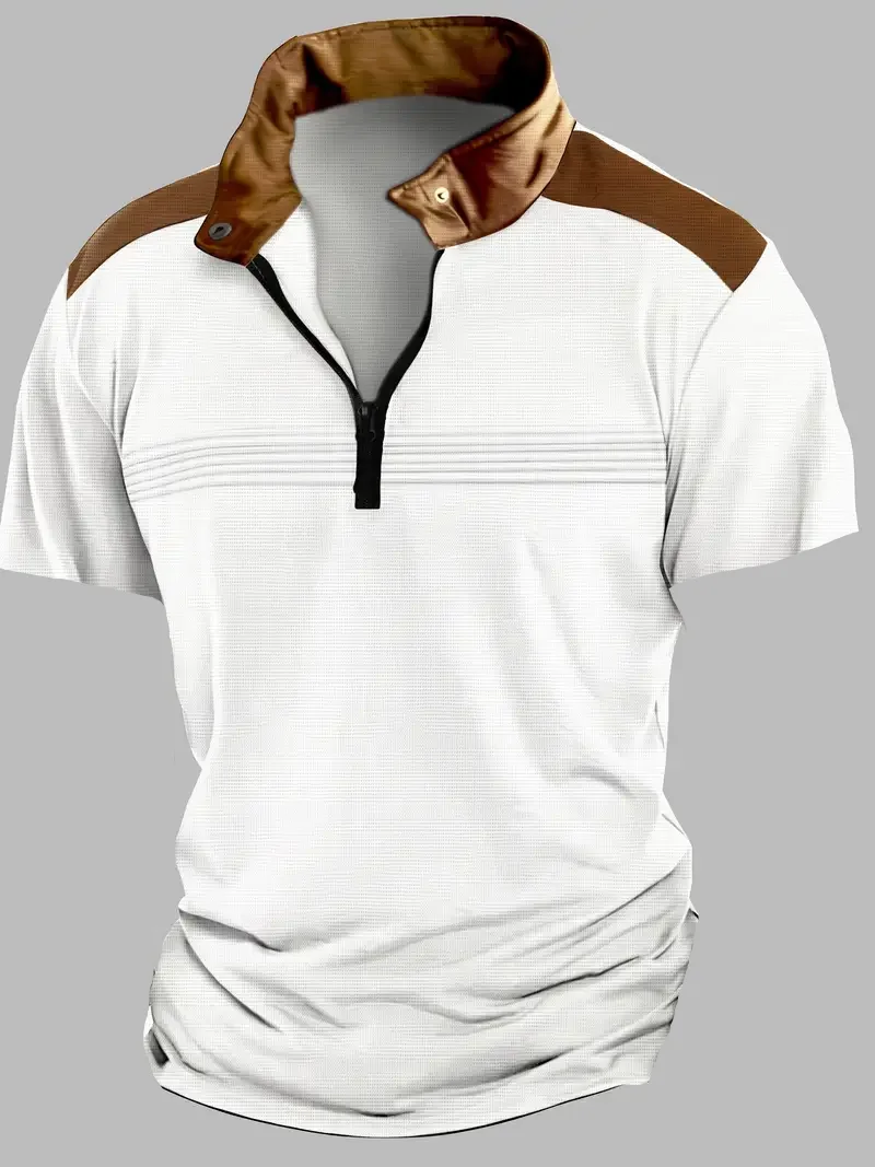 2025 Europe and the United States men's new summer fashion leisure sports zipper stripes color short-sleeved POLO shirt 
2025 Europe and the United States men's new summer fashion leisure sports zipper stripes color short-sleeved POLO shirt