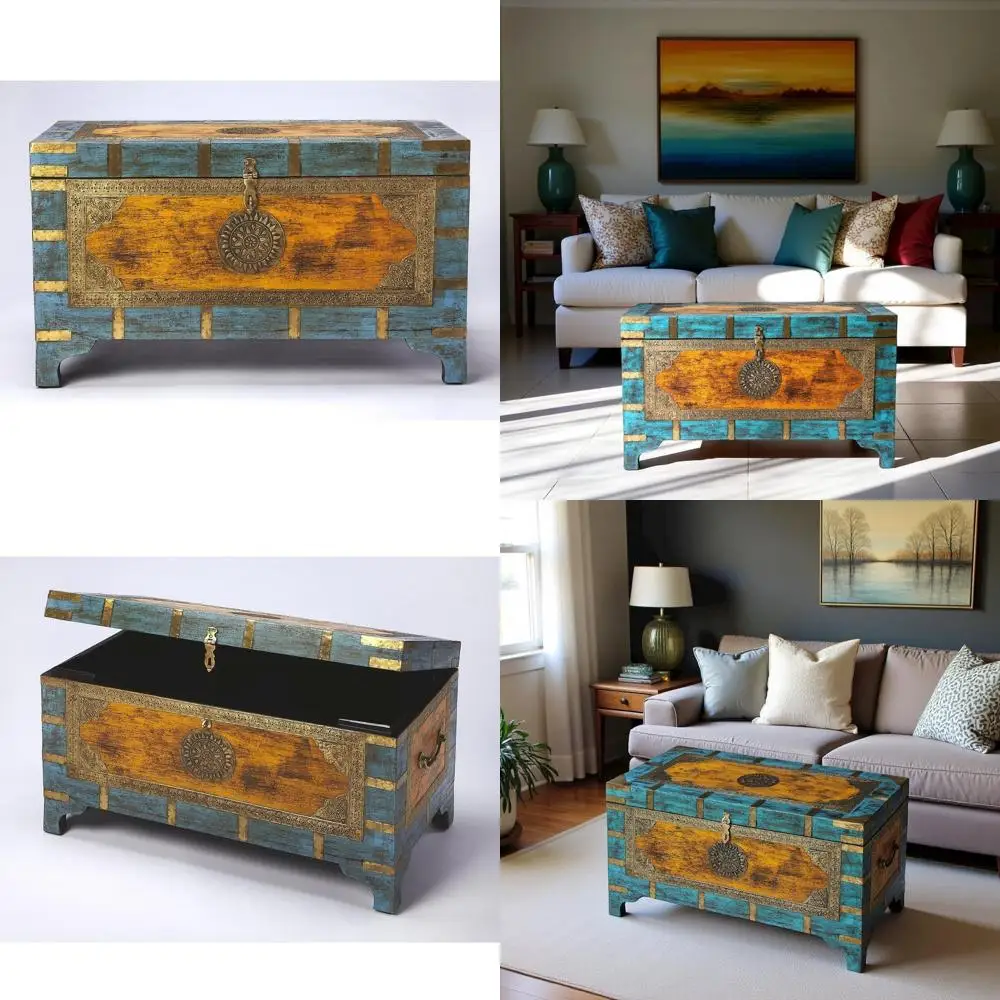 Mango Wood Storage Trunk Coee Table with Brass Inlay, Hope Chest and Steamer Trunk or Living Room or Bedroom Decor
Mango Wood Storage Trunk Coee Table with Brass Inlay, Hope Chest and Steamer Trunk or Living Room or Bedroom Decor