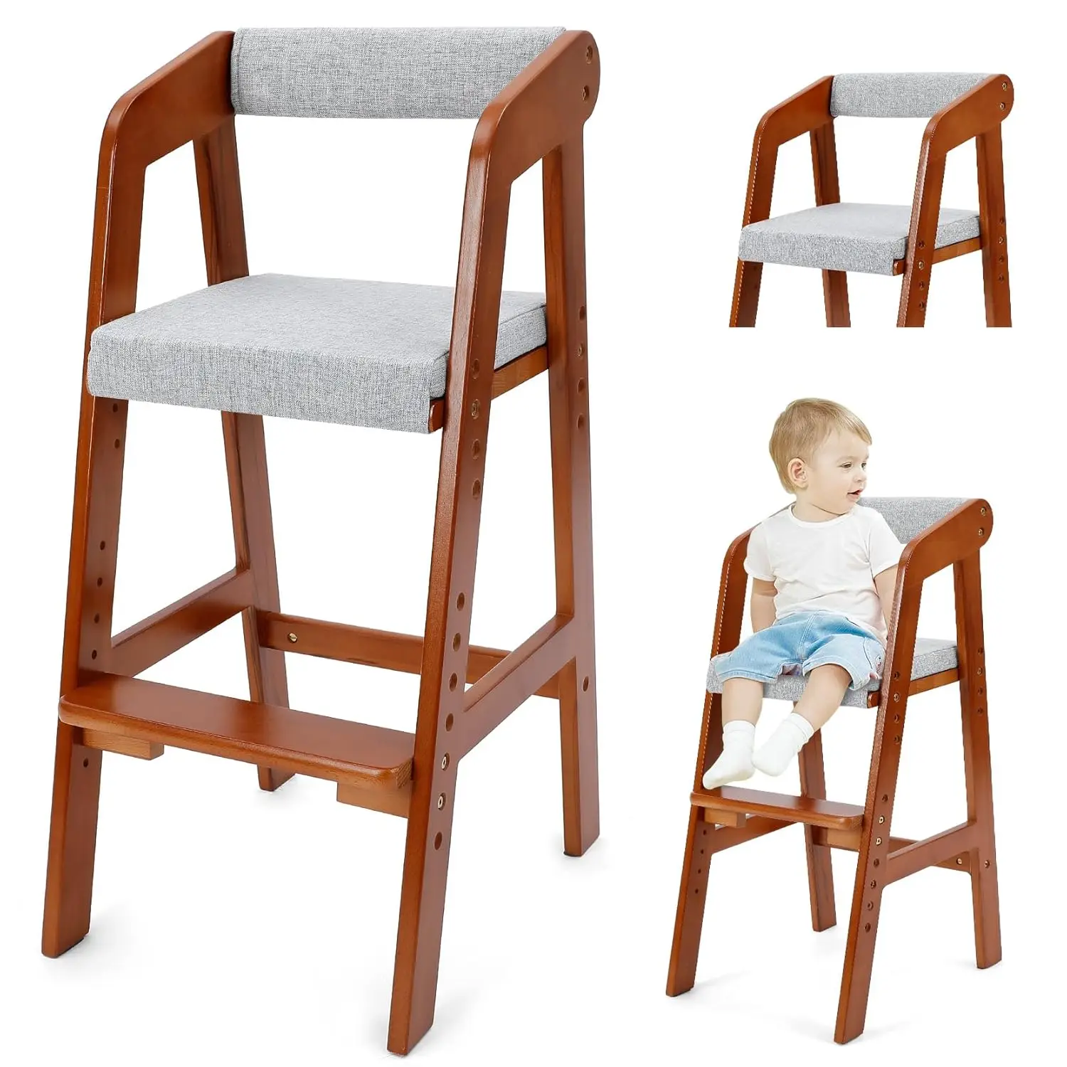 Wooden Adjustable Toddler High Chair Removable Cushion Grows With Kid Step Stool For Dining Studying Nut Brown
Wooden Adjustable Toddler High Chair Removable Cushion Grows With Kid Step Stool For Dining Studying Nut Brown