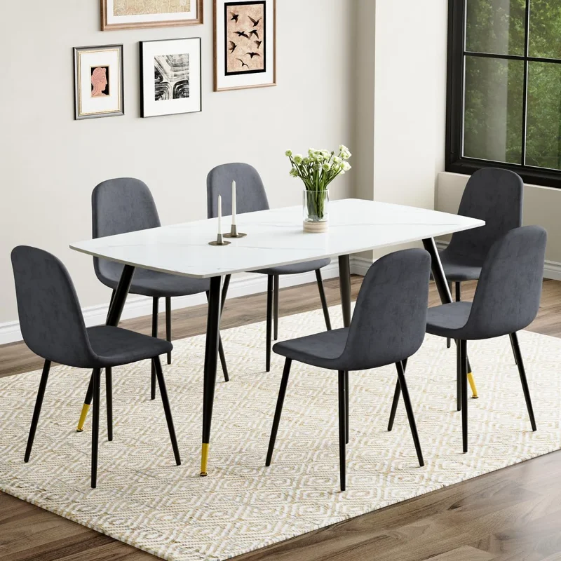 Modern Dining Set for 6, White Sintered Stone Table with 6 Chairs, Suitable for Kitchen and Dining Room
Modern Dining Set for 6, White Sintered Stone Table with 6 Chairs, Suitable for Kitchen and Dining Room