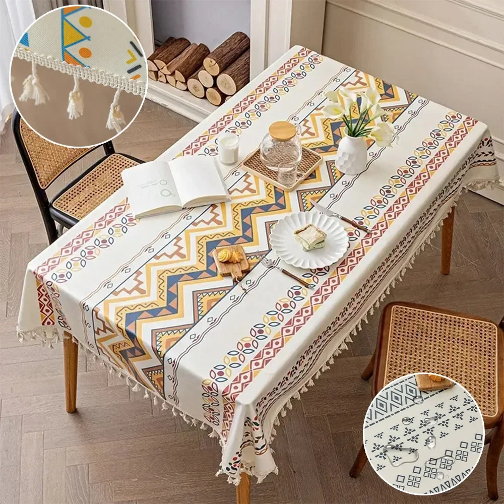 Bohemian Tablecloth Cotton and Linen Fabric Ethnic Style Rectangular Tassel Dining Tablecloth Waterproof Oil-proof Table Cloth
Bohemian Tablecloth Cotton and Linen Fabric Ethnic Style Rectangular Tassel Dining Tablecloth Waterproof Oil-proof Table Cloth