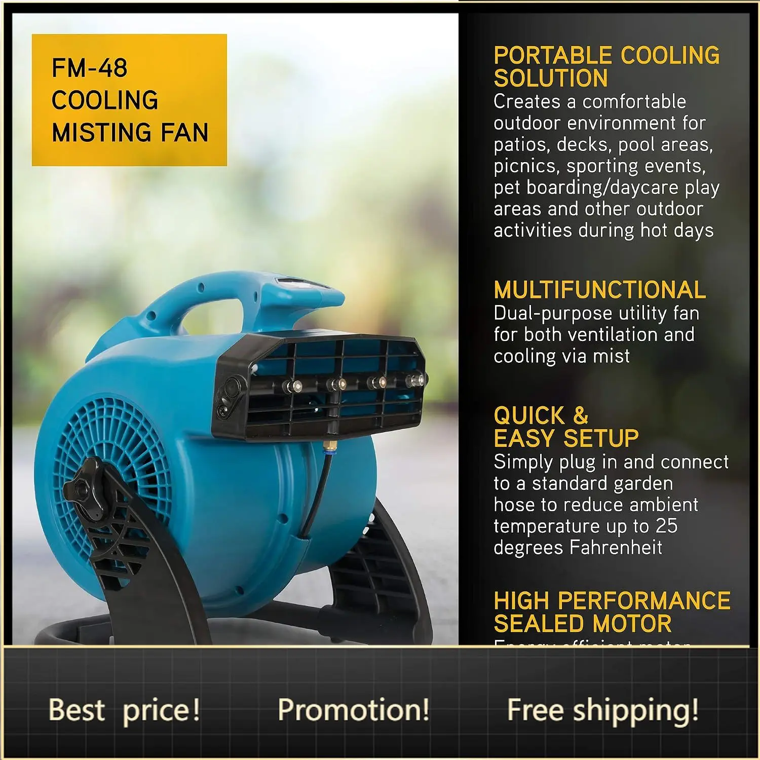 BestsellerMisting Fan FM-48, Outdoor Cooling, Heavy Duty, Powerful, High Velocity, 3-Speed, Ideal for Camping, Patios, Picnics,
BestsellerMisting Fan FM-48, Outdoor Cooling, Heavy Duty, Powerful, High Velocity, 3-Speed, Ideal for Camping, Patios, Picnics,