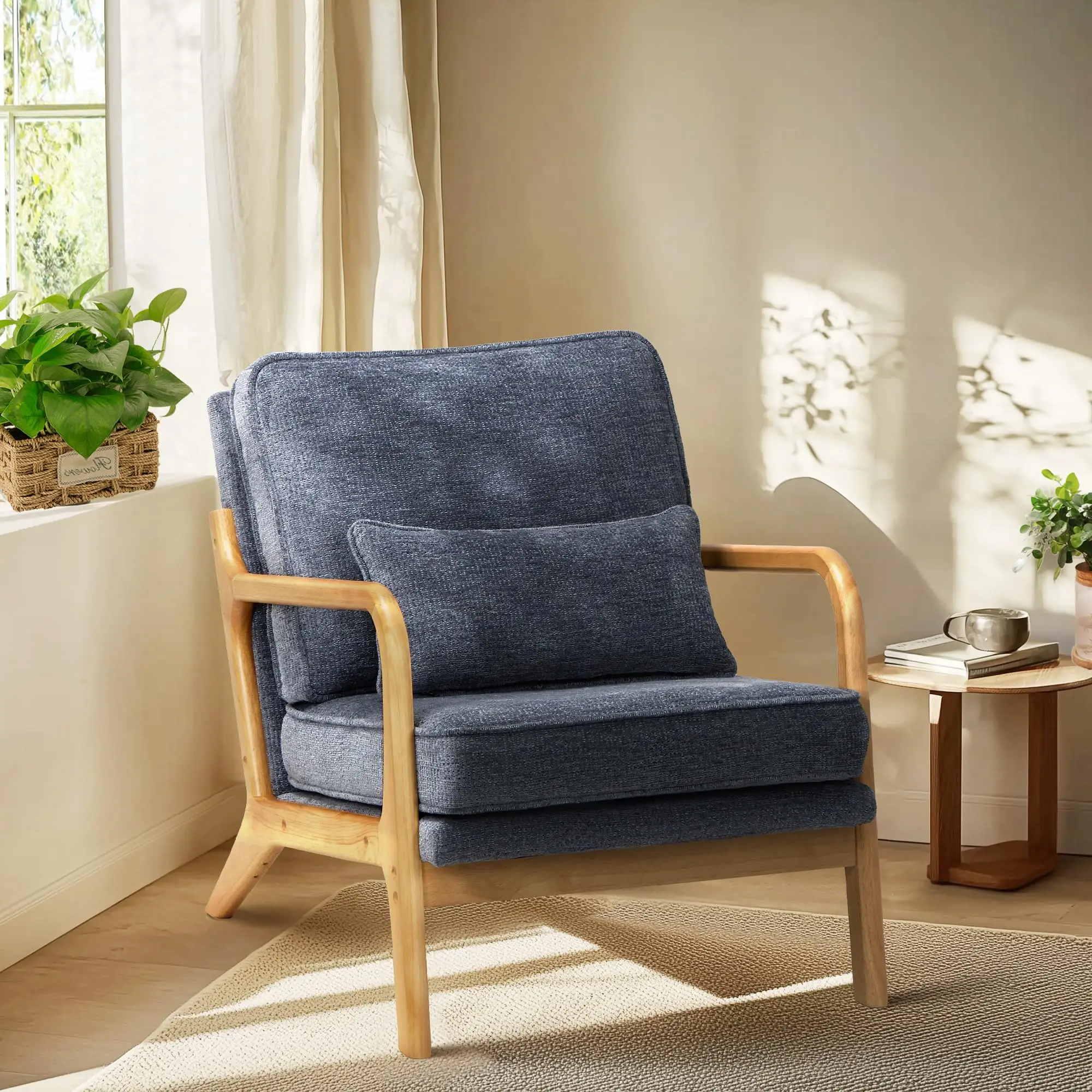 Modern Blue Accent Chair With Wooden Frame And Plush Cushion
Modern Blue Accent Chair With Wooden Frame And Plush Cushion