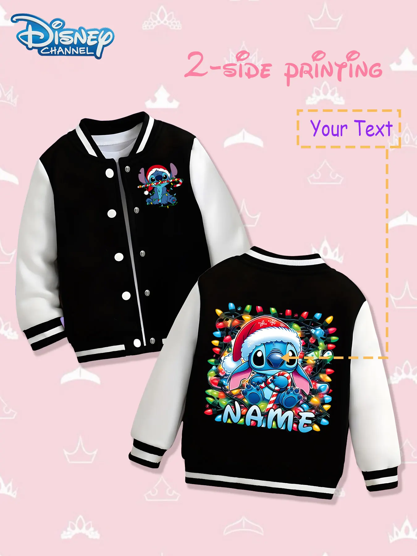 MINISO Disney Christmas Stitch Girls Baseball Jacket - Double-sided holiday print, warm and cute in autumn and winter, suitable
MINISO Disney Christmas Stitch Girls Baseball Jacket - Double-sided holiday print, warm and cute in autumn and winter, suitable