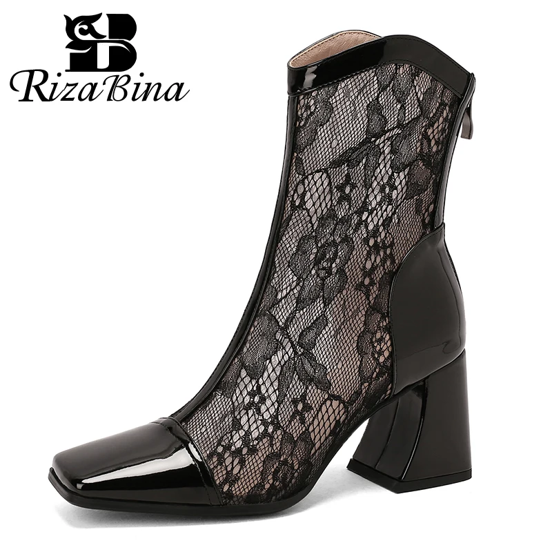 RIZABINA Women Ankle Boots Square Toe Breathable Mesh Chunky Heel Lace Embroider High Heel Female Elegant Shoes Fashion Designer
RIZABINA Women Ankle Boots Square Toe Breathable Mesh Chunky Heel Lace Embroider High Heel Female Elegant Shoes Fashion Designer