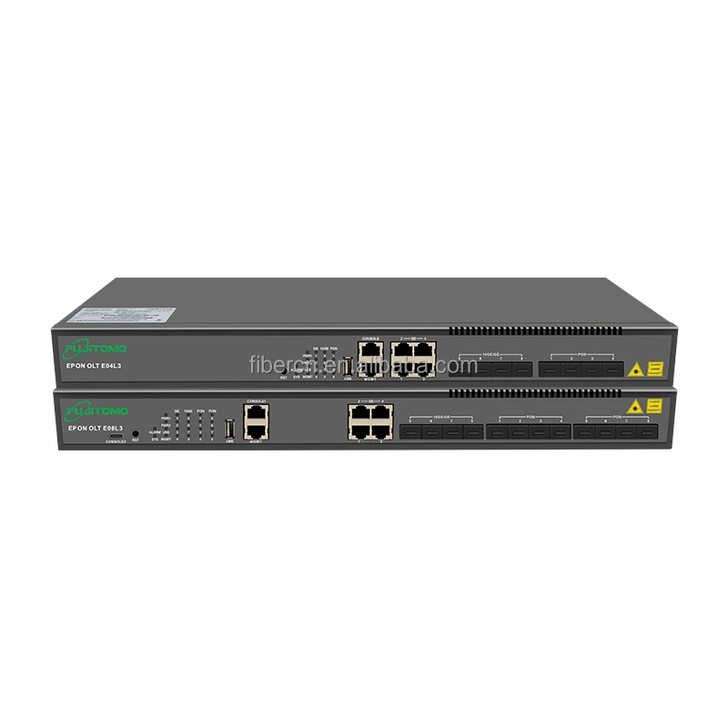 FUJITOMO E04L3 4 port 8 port Epon OLT 10G uplink layer3 4 pon port 1:64 split ratio EPON SFP 7db 8db 9db 20KM distance Epon OLT
FUJITOMO E04L3 4 port 8 port Epon OLT 10G uplink layer3 4 pon port 1:64 split ratio EPON SFP 7db 8db 9db 20KM distance Epon OLT