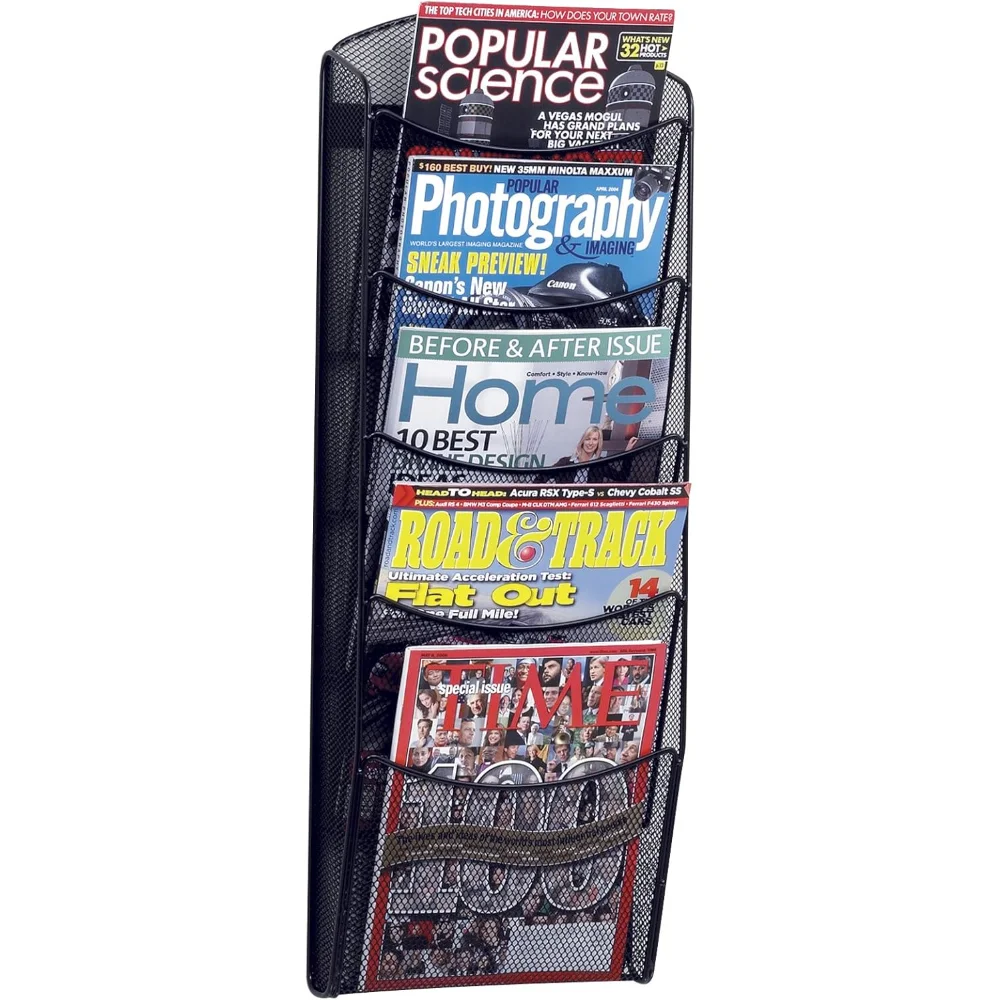 5 Pocket Wall Mount Display Rack, Brochure Organizer, Durable Steel Construction, 5lb Capacity, Black, Magazine Racks
5 Pocket Wall Mount Display Rack, Brochure Organizer, Durable Steel Construction, 5lb Capacity, Black, Magazine Racks
