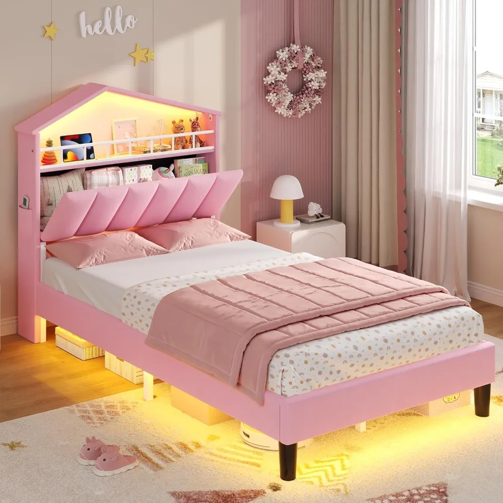 Twin Girls Bed Frame with LED Lights,Princess Velvet Upholstered Bed,Platform Bed for Girls,Led Bed Frame Twin, Headboard with
Twin Girls Bed Frame with LED Lights,Princess Velvet Upholstered Bed,Platform Bed for Girls,Led Bed Frame Twin, Headboard with